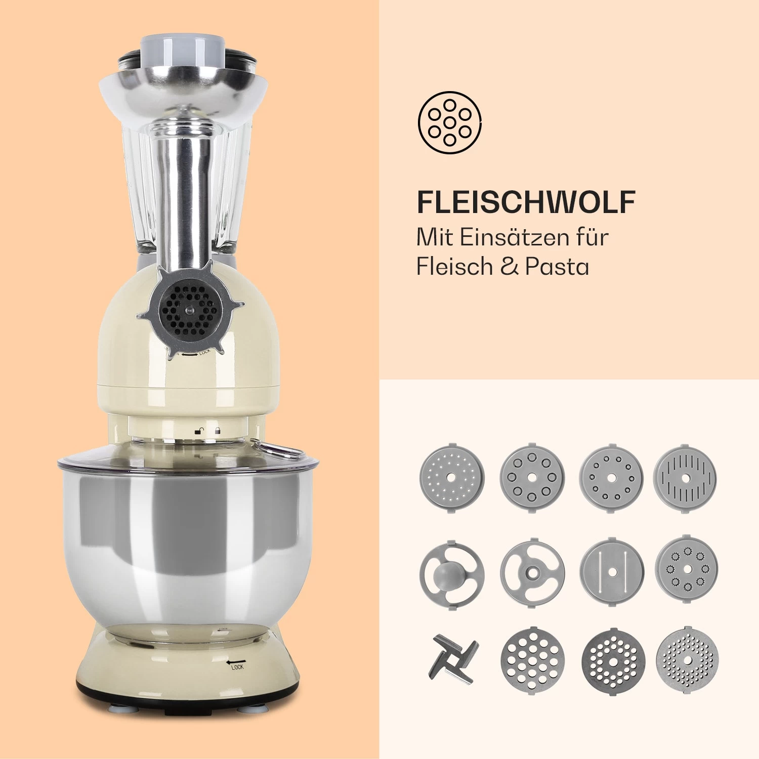 Lucia Küchenmaschine 3-in-1 2000 W / 2,7 PS 5 Ltr Edelstahl BPA-frei 7 Lucia Küchenmaschine 3-in-1 2000 W / 2,7 PS 5 Ltr Edelstahl BPA-frei – Bild 5