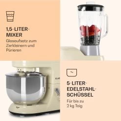 Lucia Küchenmaschine 3-in-1 2000 W / 2,7 PS 5 Ltr Edelstahl BPA-frei 15 Lucia Küchenmaschine 3-in-1 2000 W / 2,7 PS 5 Ltr Edelstahl BPA-frei -Klarstein 10008235 de 0006 logo