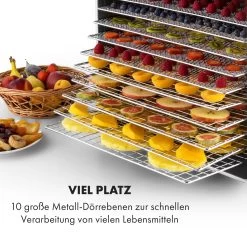 Fruit Jerky Steel 10 Dörrautomat 10 Etagen 1000 W Fläche: 1,5 M² Timer -Klarstein 10028437 de 0004 logo
