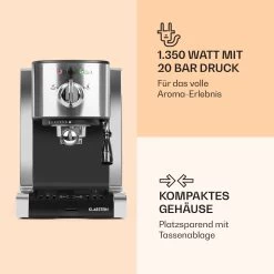 Passionata 20 Espressomaschine 20 Bar 6 Tassen 1,25 Liter Milchschaum -Klarstein 10031702 de 0003 logo