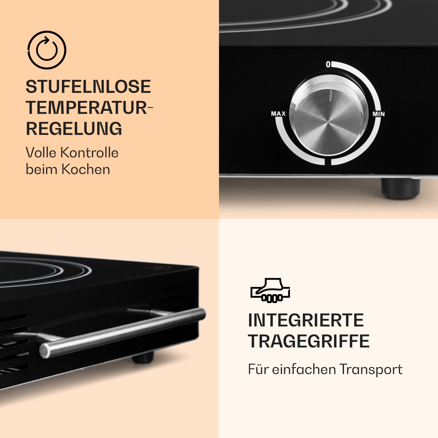 VariCook Duo Kochplatte 3000W Edelstahlgehäuse Tragegriffe 6 VariCook Duo Kochplatte 3000W Edelstahlgehäuse Tragegriffe – Bild 4