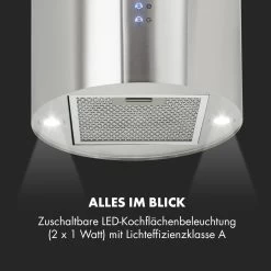 Barett Inselabzugshaube Ø35cm Umluft 558 M³/h LED Aktivkohlefilter -Klarstein 10032301 de 0008 logo