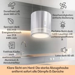 Tron Ambience Inselabzugshaube Ø38cm Umluft 540m³/h LED Edelstahl -Klarstein 10032579 de 0002 usp