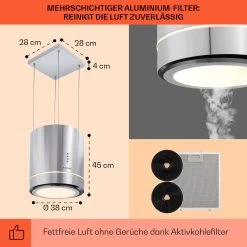 Tron Ambience Inselabzugshaube Ø38cm Umluft 540m³/h LED Edelstahl -Klarstein 10032579 de 0005 usp