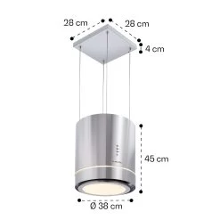 Tron Ambience Inselabzugshaube Ø38cm Umluft 540m³/h LED Edelstahl -Klarstein 10032579 yy 0011 dimensions