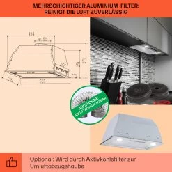 Paolo Dunstabzugshaube Einbau 52,5 Cm EEK: A 593 M³/h LED Touch -Klarstein 10032841 de 0005 usp