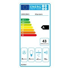 Paolo Dunstabzugshaube Einbau 52,5 Cm EEK: A 593 M³/h LED Touch -Klarstein 10032841 energy label