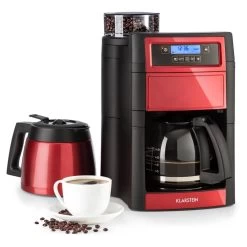 Klarstein 3 Aromatica II Duo Kaffeemaschine, Integriertes Mahlwerk, 1,25 L, Rot