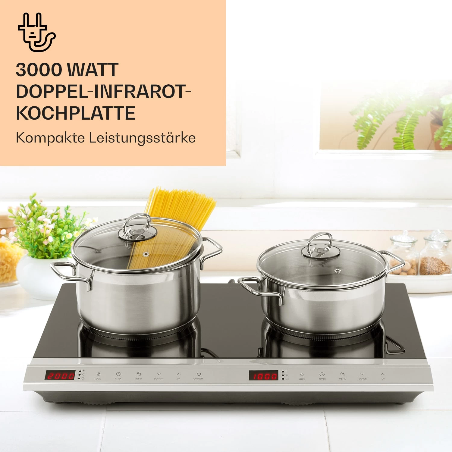 MisterCook Duo Kochplatte Infrarot 3000W 90-650°C Abschalttimer 4 MisterCook Duo Kochplatte Infrarot 3000W 90-650°C Abschalttimer – Bild 2