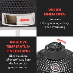 Queensize Kamado Grill Thermometer Abnehmbare Seitenteile Schwarz -Klarstein 10033377 de 0009 logo