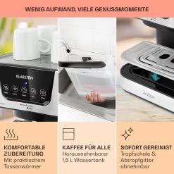 Arabica Espressomaschine 1050W 15 Bar 1,5l Touch-Bedienfeld Edelstahl 15 Arabica Espressomaschine 1050W 15 Bar 1,5l Touch-Bedienfeld Edelstahl -Klarstein 10033729 de 0006 usp