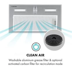 Simplica Dunstabzugshaube Einbau 52cm Abluft: 400 M³/h LED Edelstahl -Klarstein 10034255 yy 0007 logo Klarstein Simplica Dunstabzugshaube 52cm Edelstahl