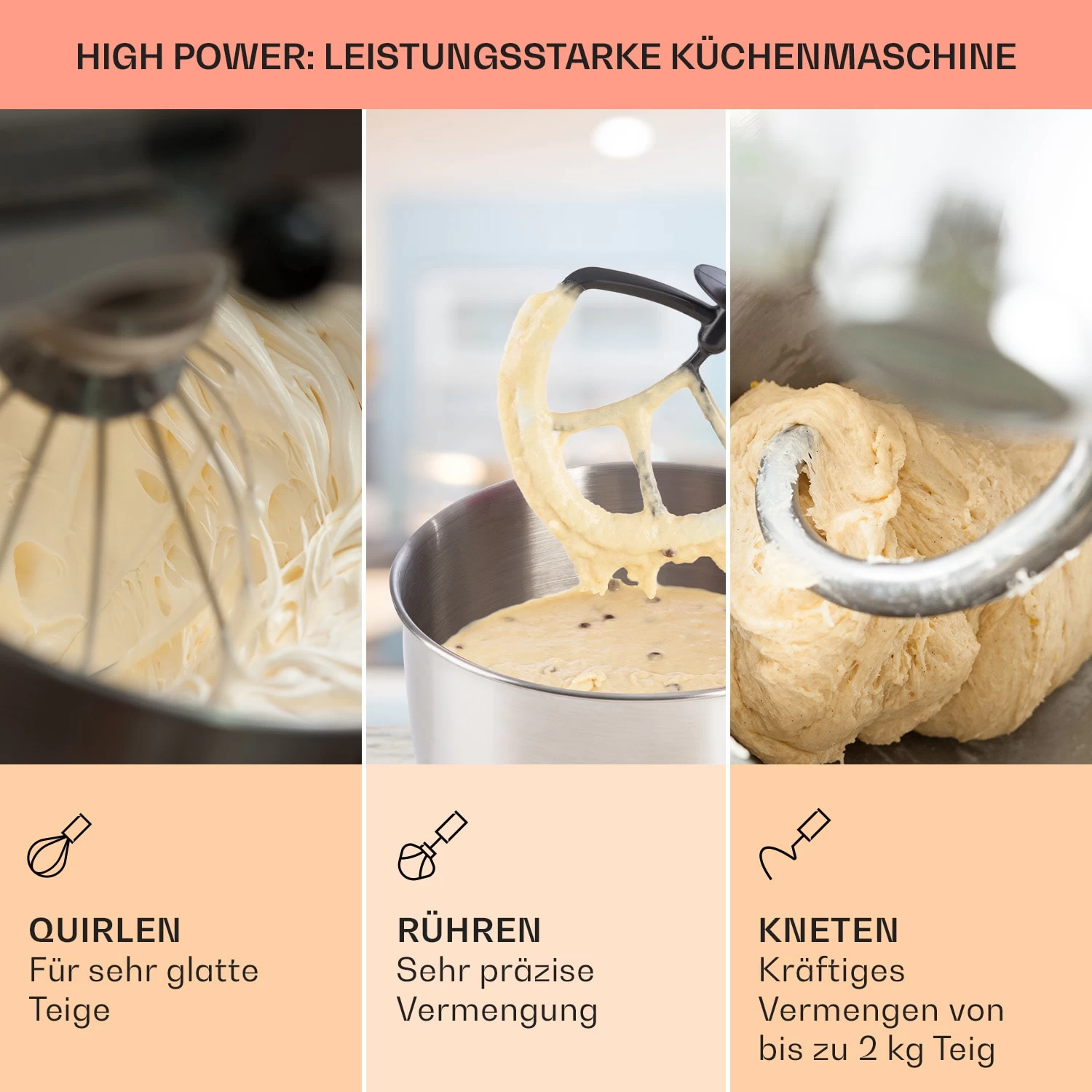 Bella Elegance Küchenmaschine 2000 W 2,7 PS 5,2 Ltr Edelstahl BPA-frei 4 Bella Elegance Küchenmaschine 2000 W 2,7 PS 5,2 Ltr Edelstahl BPA-frei – Bild 2