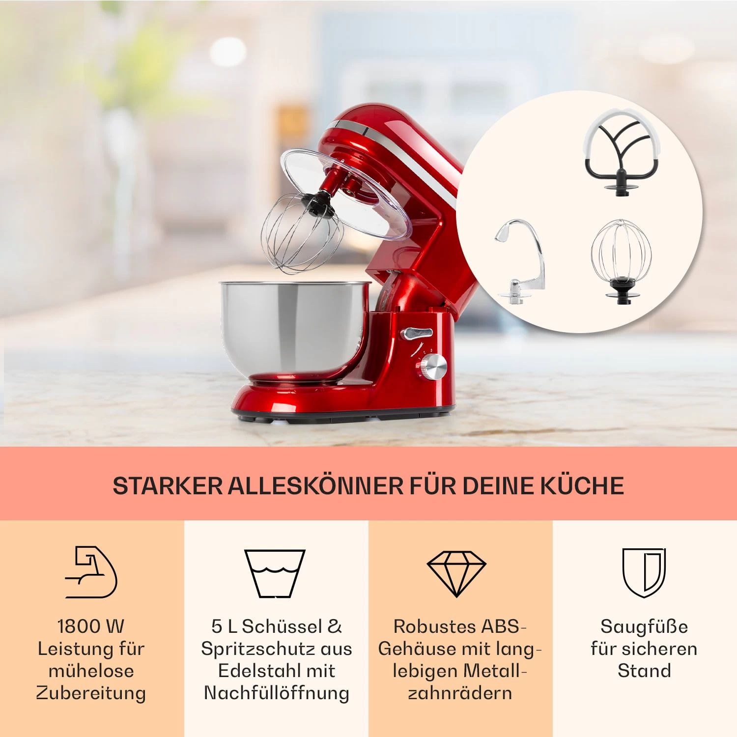 Bella Elegance Küchenmaschine 2000 W 2,7 PS 5,2 Ltr Edelstahl BPA-frei 5 Bella Elegance Küchenmaschine 2000 W 2,7 PS 5,2 Ltr Edelstahl BPA-frei – Bild 3