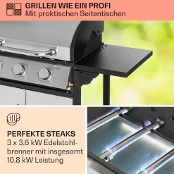 Tomahawk Gasgrill 3 X 3,6 KW Brenner 60 X 43,5 Cm Grill Edelstahl -Klarstein 10034711 de 0003 usp