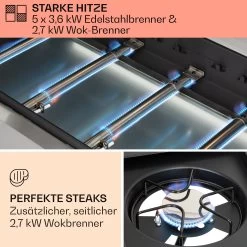 Tomahawk Gasgrill 5x3,6 KW + 2,7 KW Brenner 80x43,5 Cm Grill Edelstahl -Klarstein 10034712 de 0003 usp