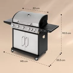 Tomahawk Gasgrill 5x3,6 KW + 2,7 KW Brenner 80x43,5 Cm Grill Edelstahl -Klarstein 10034712 yy 0007 dimensions