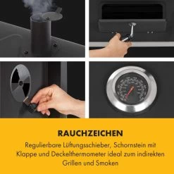 Meat Machine Holzkohlegrill BBQ 45x32,5cm Thermometer Bodenrollen -Klarstein 10034819 de 0006 logo