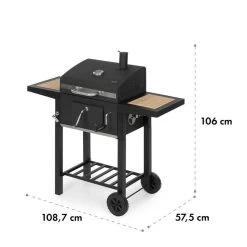 Meat Machine Holzkohlegrill BBQ 45x32,5cm Thermometer Bodenrollen -Klarstein 10034819 yy 0009 logo Klarstein Meat Machine Holzkohlegrill schwarz