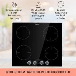 Kochheld 4-Zonen-Induktionskochfeld 6000W Dreh-Regler Glas Schwarz -Klarstein 10034947 de 0002 usp