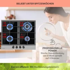 Alchemist 4 Zonen Gaskochfeld Aluminium-Brenner Glaskeramik Schwarz -Klarstein 10034969 de 0003 usp