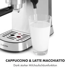 Futura Espressomaker 20 Bar 1450 Watt 20 Bar Wassertank: 1,25 Liter Rostfreier Edelstahl -Klarstein 10035183 de 0007 logo