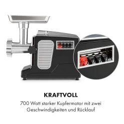 Kraftprotz Elektrischer Fleischwolf 700 W Kupfermotor Hack Wurst Kebbe Edelstahl -Klarstein 10035233 de 0005 logo