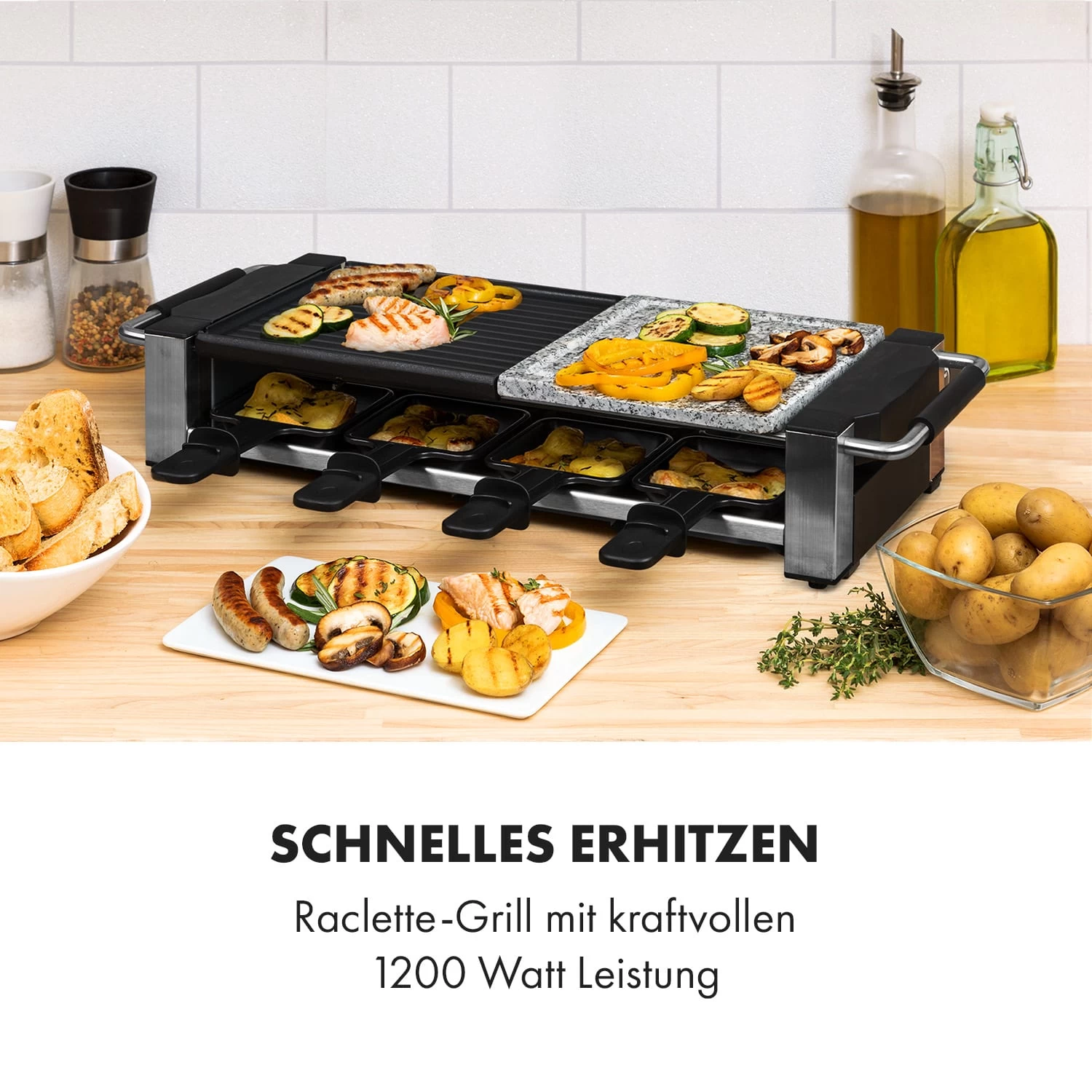 Bistecca Raclette 1200W Metall / Stein 8 Personen Kontroll-LED 4 Bistecca Raclette 1200W Metall / Stein 8 Personen Kontroll-LED – Bild 2