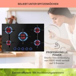 Illuminosa 5 Gaskochfeld 5-flammig Sabaf-Brenner Glaskeramik -Klarstein 10035465 de 0003 usp