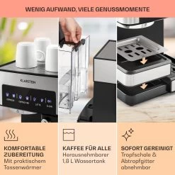 Arabica Comfort Espressomaschine 1350W 20 Bar 1,8l Touch-Bedienfeld -Klarstein 10035655 de 0006 usp
