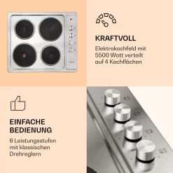 Appetito 4 Elektrokochfeld 4 Platten 6 Stufen 5500 Watt Edelstahl -Klarstein 10035702 de 0003 logo
