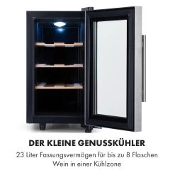 Reserva 8 Uno Weinkühlschrank 23 Ltr 8 Fl 11-18 °C 26 DB Edelstahl -Klarstein 10035864 de 0003 logo