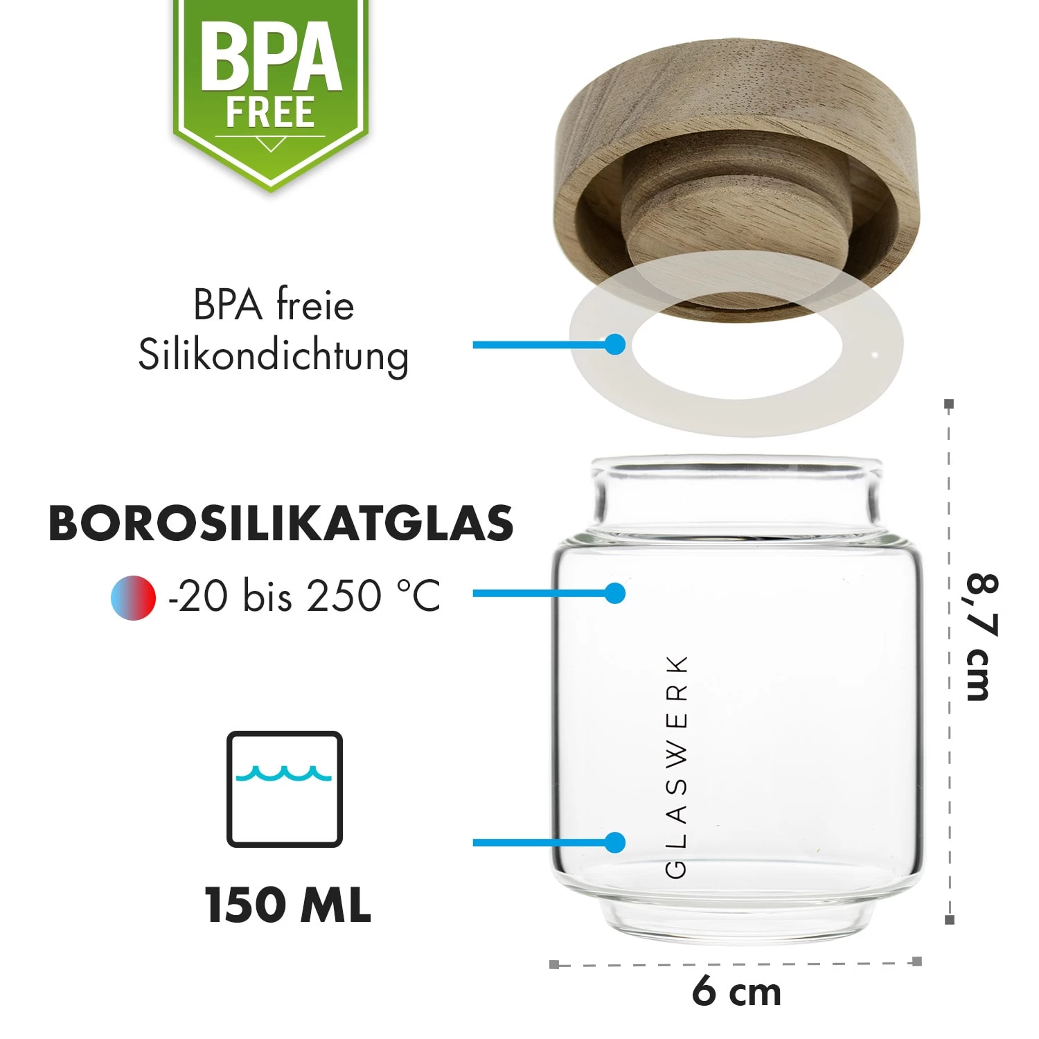 Glaswerk Cassia Gewürzgläser 6 St. 130 Ml Borosilikatglas Holzdeckel Luftdicht 9 Glaswerk Cassia Gewürzgläser 6 St. 130 Ml Borosilikatglas Holzdeckel Luftdicht – Bild 7