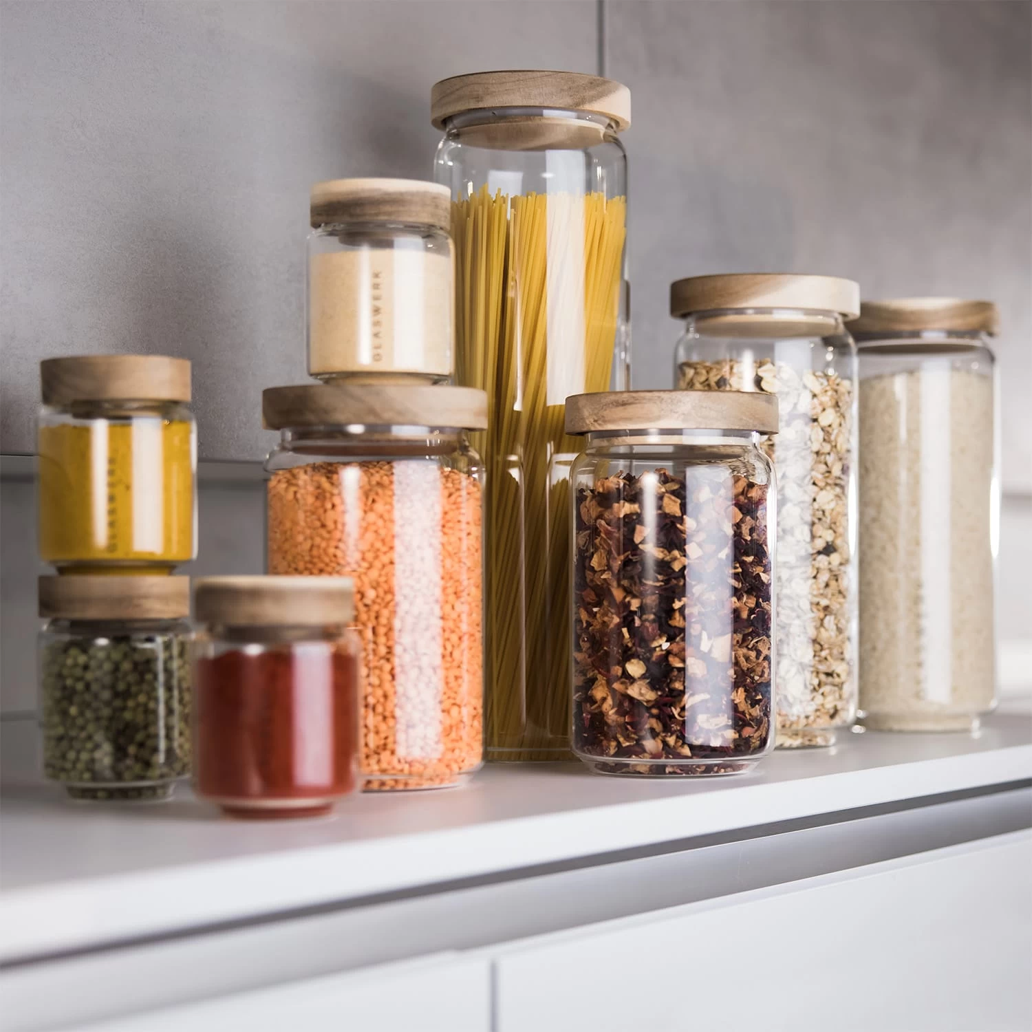 Glaswerk Lovage Vorratsgläser 0,75 1,1 1,5 L 3er Set Borosilikatglas Akazienholzdeckel Silikon 7 Glaswerk Lovage Vorratsgläser 0,75 1,1 1,5 L 3er Set Borosilikatglas Akazienholzdeckel Silikon – Bild 5