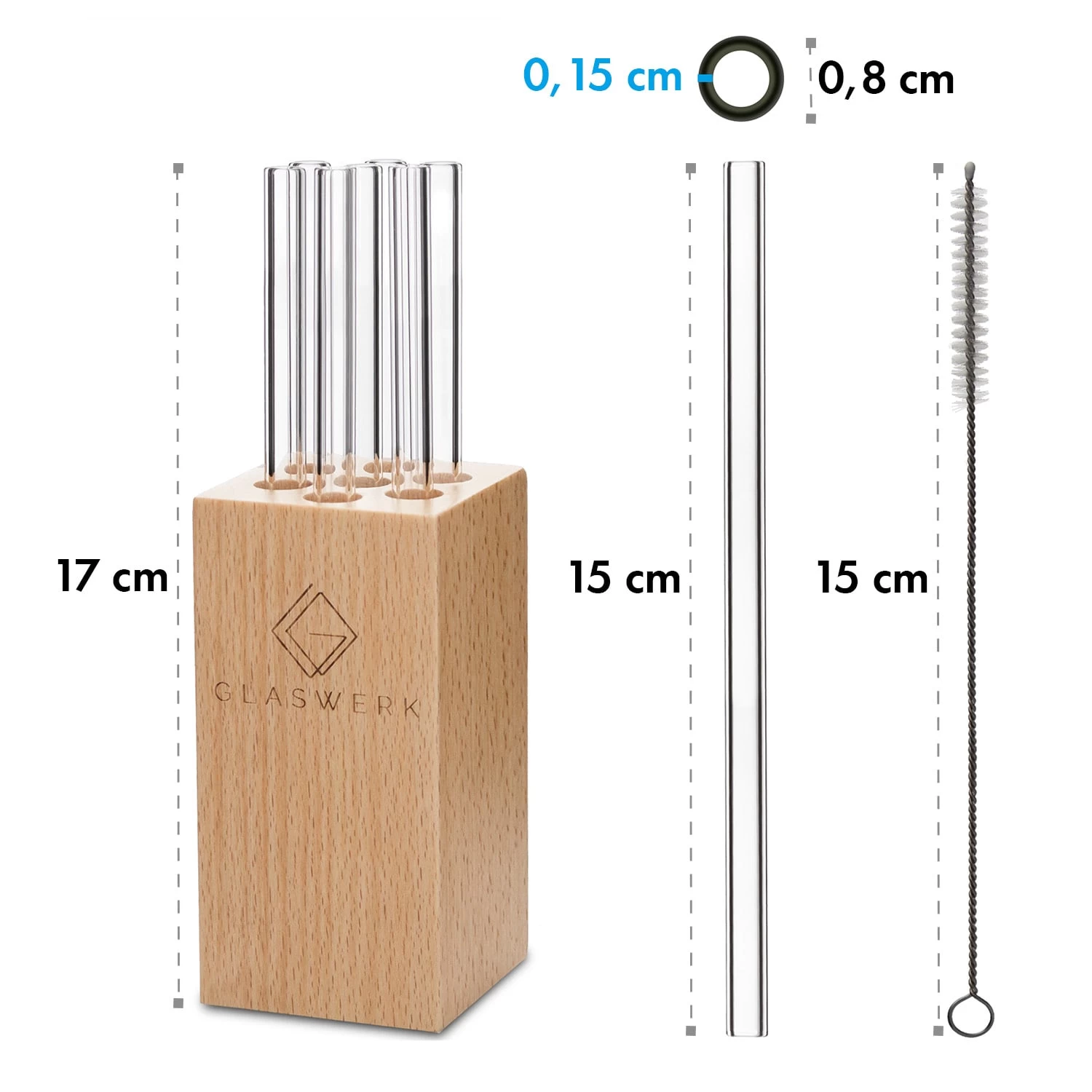 Glaswerk Frezzeria Glasstrohhalme 7 Stück 0,8 X 15 Cm (ØxH) Holzhalterung Bürste 8 Glaswerk Frezzeria Glasstrohhalme 7 Stück 0,8 X 15 Cm (ØxH) Holzhalterung Bürste – Bild 6