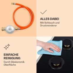 Goldflame Domino 4 Prime Gaskochfeld 4-flammig Messing-Brenner Glaskeramik -Klarstein 10037807 de 0006 logo