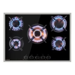 Goldflame 5 Prime Gaskochfeld 5-flammig Messing-Brenner Glaskeramik