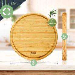 3er-Set Bambus-Frühstücksbrett Rund 25 X 1,6 X Cm (ØxH) Pflegeleicht -Klarstein 10038082 yy 0006 logo