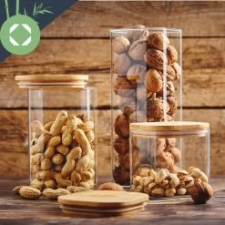 Eckiges Glas Mit Bambusdeckel Luftdicht Mit Silikonring 10x16x10 Cm 3x 1200 Ml -Klarstein 10038257 yy 0004 logo