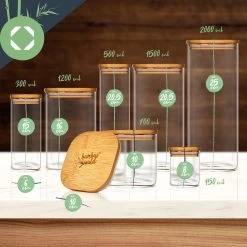 Eckiges Glas Mit Bambusdeckel Luftdicht Mit Silikonring 10x16x10 Cm 3x 1200 Ml -Klarstein 10038257 yy 0007 logo