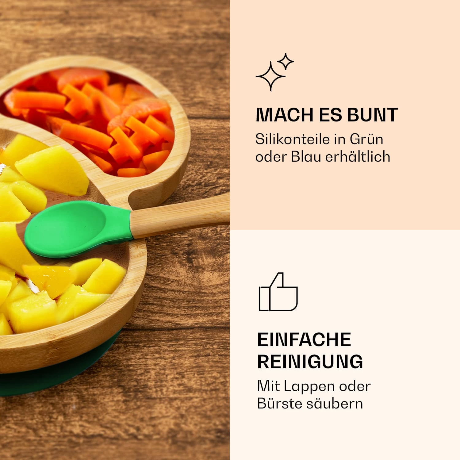 Kindergeschirr Bambusteller & Löffel 250 Ml Inkl. Saugnapf 18 X 18 Cm 7 Kindergeschirr Bambusteller & Löffel 250 Ml Inkl. Saugnapf 18 X 18 Cm – Bild 5