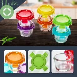 Babygläser 6er-Set Bunte Deckel Luftdichter Verschluss Geschmacksecht -Klarstein 10038298 yy 0003 logo