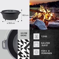 Galloway Dutch Oven 6.0 BBQ-Topf Gusseisen Standfüße Größe M / 6 Qt -Klarstein 10038585 de 0004 usp