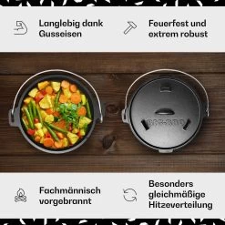 Guernsey Premium Dutch Oven 12.0 BBQ-Topf Gusseisen Voreingebrannt Größe XL / 12 Qt -Klarstein 10038640 de 0003 usp