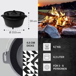 Guernsey Premium Dutch Oven 4.5 BBQ-Topf Gusseisen Größe S / 4.5 Qt -Klarstein 10038641 de 0004 usp