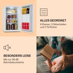 Audrey Retro-Kühlschrank 70 Liter 3 Regale 2 Türfächer Innenbeleuchtung -Klarstein 10039694 de 0006 logo