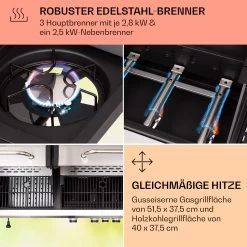 Kingsville 3.1 Kombigrill Gas + Kohle 10,9 KW 3+1 Brenner -Klarstein 10040270 de 0005 usp