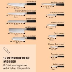 Kitano XL 13tlg. Messer-Set Mit Block 12 Messer Stahl Edler Holzblock -Klarstein 10040325 de 0003 logo