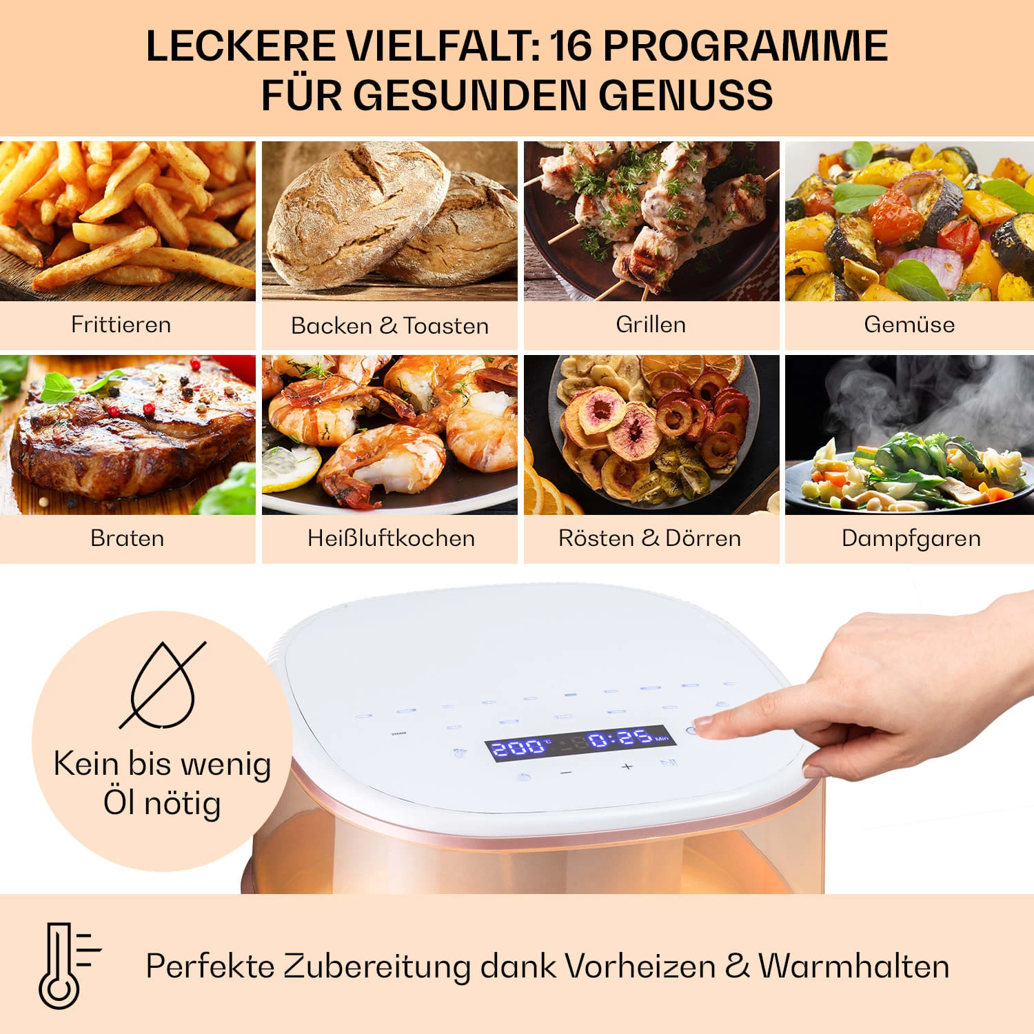 Air Bloom Heißluftfritteuse Dampffunktion 1500W 7,5 Liter 16 Programme 6 Air Bloom Heißluftfritteuse Dampffunktion 1500W 7,5 Liter 16 Programme – Bild 4