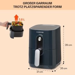 Crisp-Pro Heißluftfritteuse Air Fryer 1400W 2,8 Ltr Timer Edelstahl -Klarstein 10040698 de 0006 usp